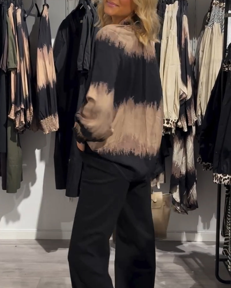 Vilma™ | Vintage colorblock V-hals blouse met knopen