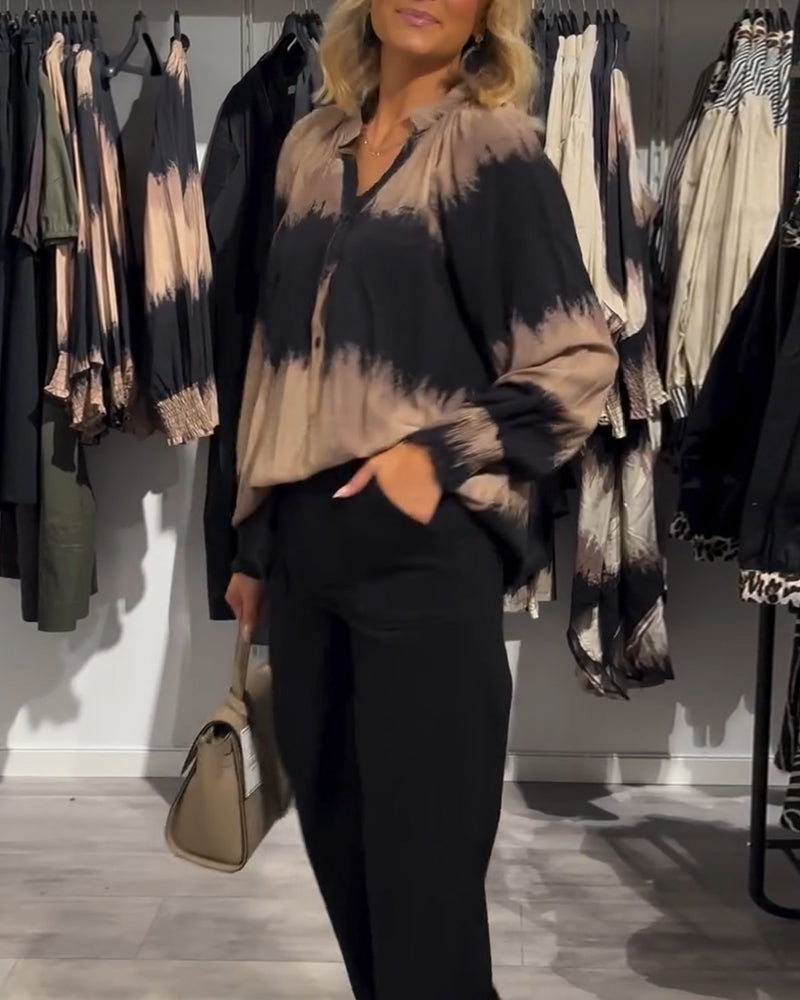 Vilma™ | Vintage colorblock V-hals blouse met knopen