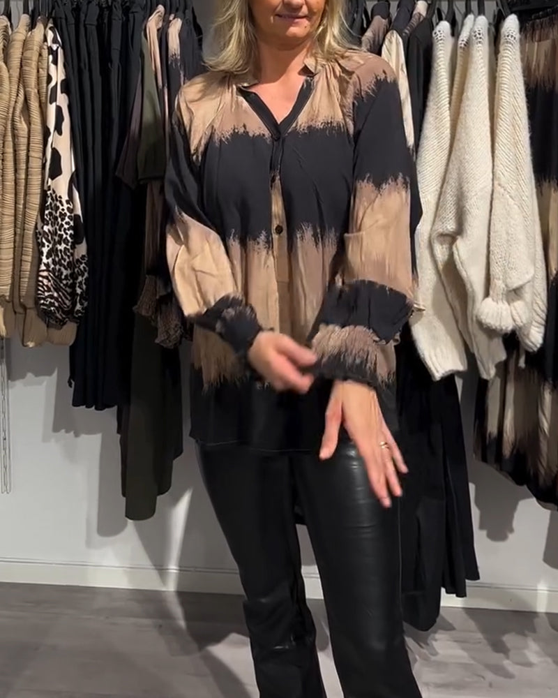 Vilma™ | Vintage colorblock V-hals blouse met knopen