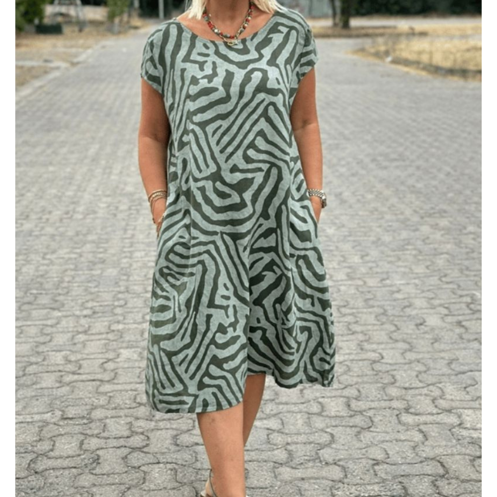 Delia™ | Vintage jurk met ronde hals en mooie print