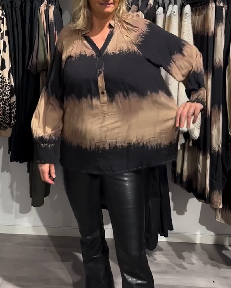 Vilma™ | Vintage colorblock V-hals blouse met knopen