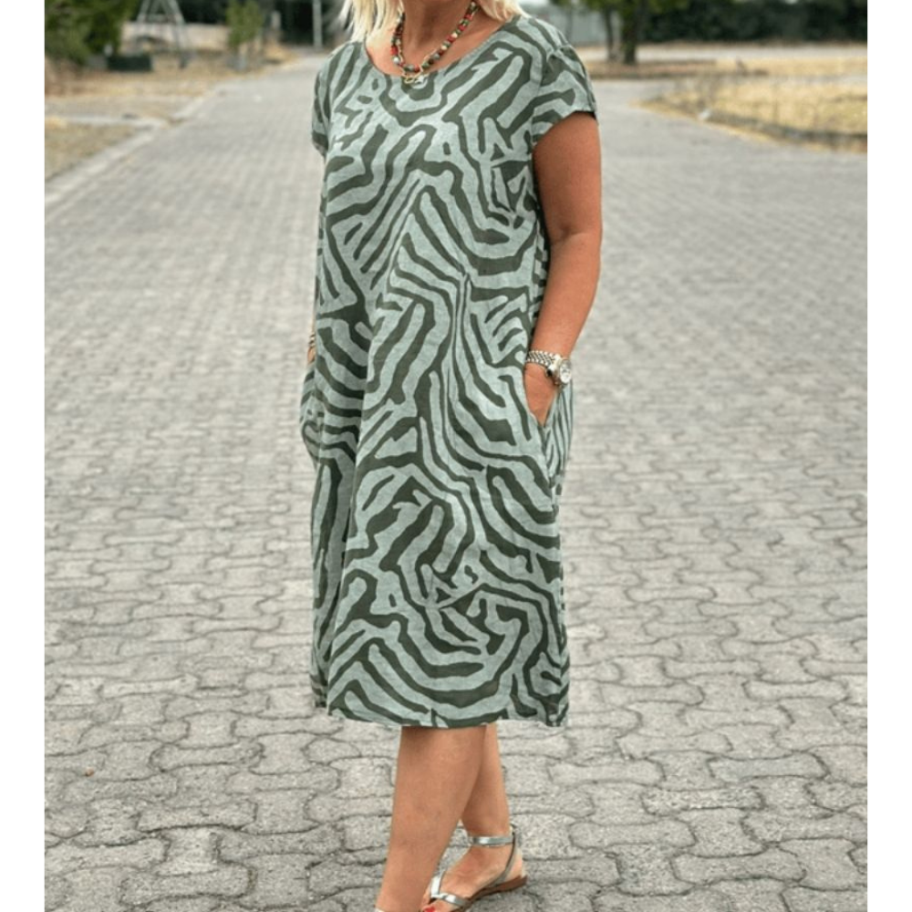 Delia™ | Vintage jurk met ronde hals en mooie print