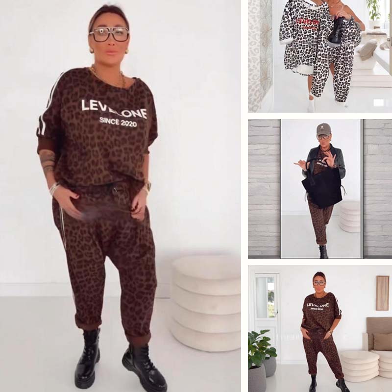 Yudessa™ | Dames tweedelige set met luipaardprint (trui en broek)