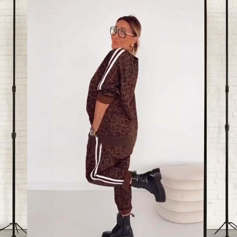 Yudessa™ | Dames tweedelige set met luipaardprint (trui en broek)